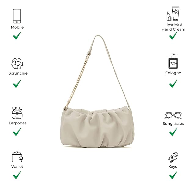Soft Gathered Women’s Shoulder Handbag – Trendy Small Cloud Purse with Chain Strap & Zipper Closure