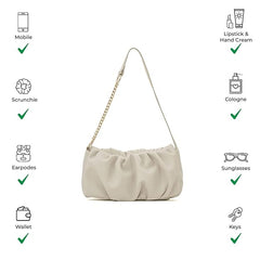 Soft Gathered Women’s Shoulder Handbag – Trendy Small Cloud Purse with Chain Strap & Zipper Closure