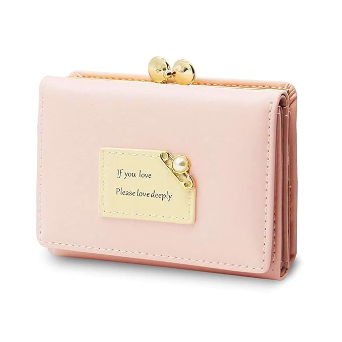 Women’s Pink PU Leather Short Wallet | Compact Ladies Purse with Multiple Card Slots & Secure Loop Closure