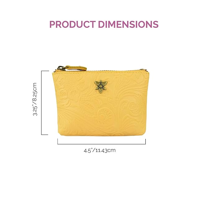 Heritage Women’s Genuine Leather Coin Pouch | Handcrafted Floral Embossed Mini Purse | Vegetable-Tanned Leather