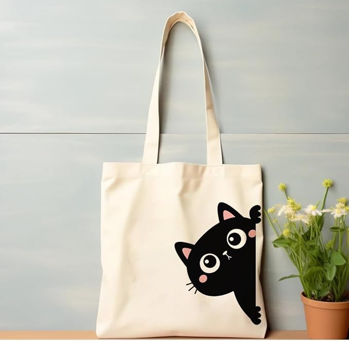 Eco-Friendly Cotton Tote Bag for Women – Reusable Shopping, College & Daily Use Shoulder Bag (Cat Print, 16x16 Inch)