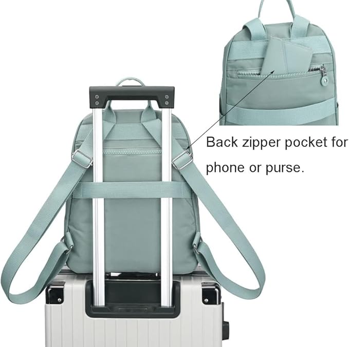 Women’s Mini Nylon Backpack – Lightweight Casual Daypack with Multiple Pockets & Adjustable Straps – Aqua Blue