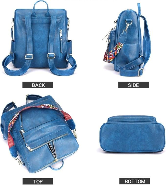 Women’s PU Leather Fashion Backpack – Multipurpose Travel Shoulder Bag with Printed Strap | Lightweight & Waterproof Daypack