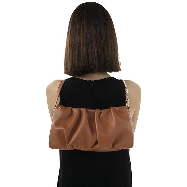 Soft Gathered Women’s Shoulder Handbag – Stylish Small Purse with Chain Strap & Zipper Closure
