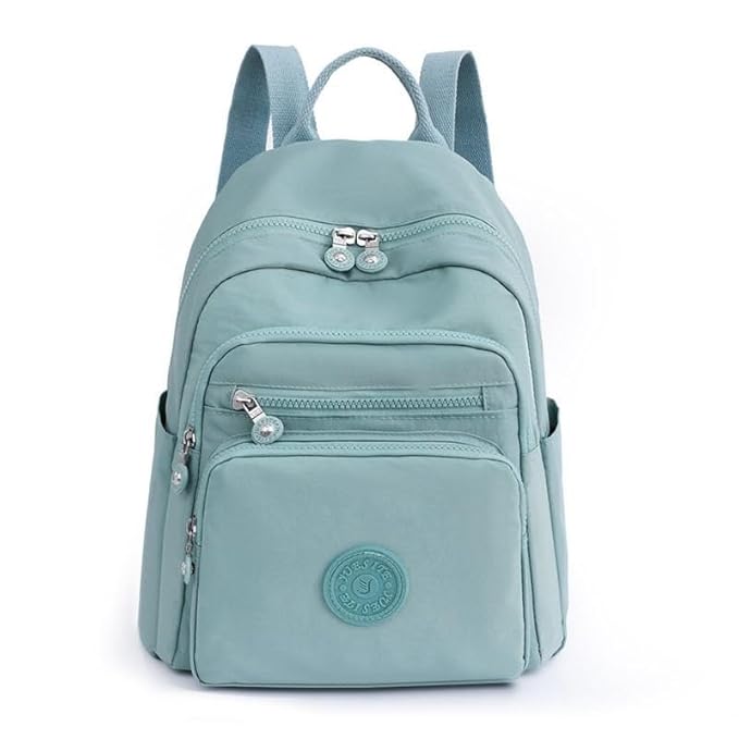 Women’s Mini Nylon Backpack – Lightweight Casual Daypack with Multiple Pockets & Adjustable Straps – Aqua Blue