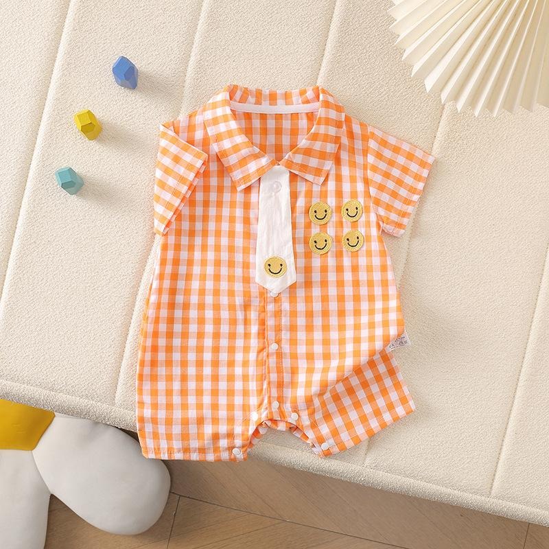Tie & Checks Baby Boys Romper – Soft Cotton Infant Outfit, Comfortable & Stylish