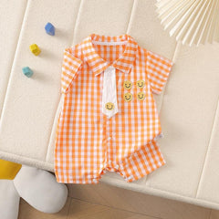 Tie & Checks Baby Boys Romper – Soft Cotton Infant Outfit, Comfortable & Stylish