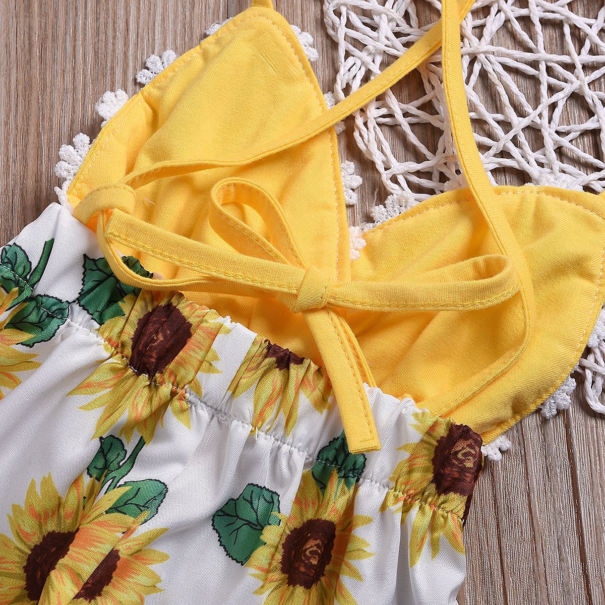 Sunflower Lace Jumpsuit – Cotton Baby Girls Outfit