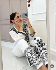 Muslin Chikankari Kurti Pant Set