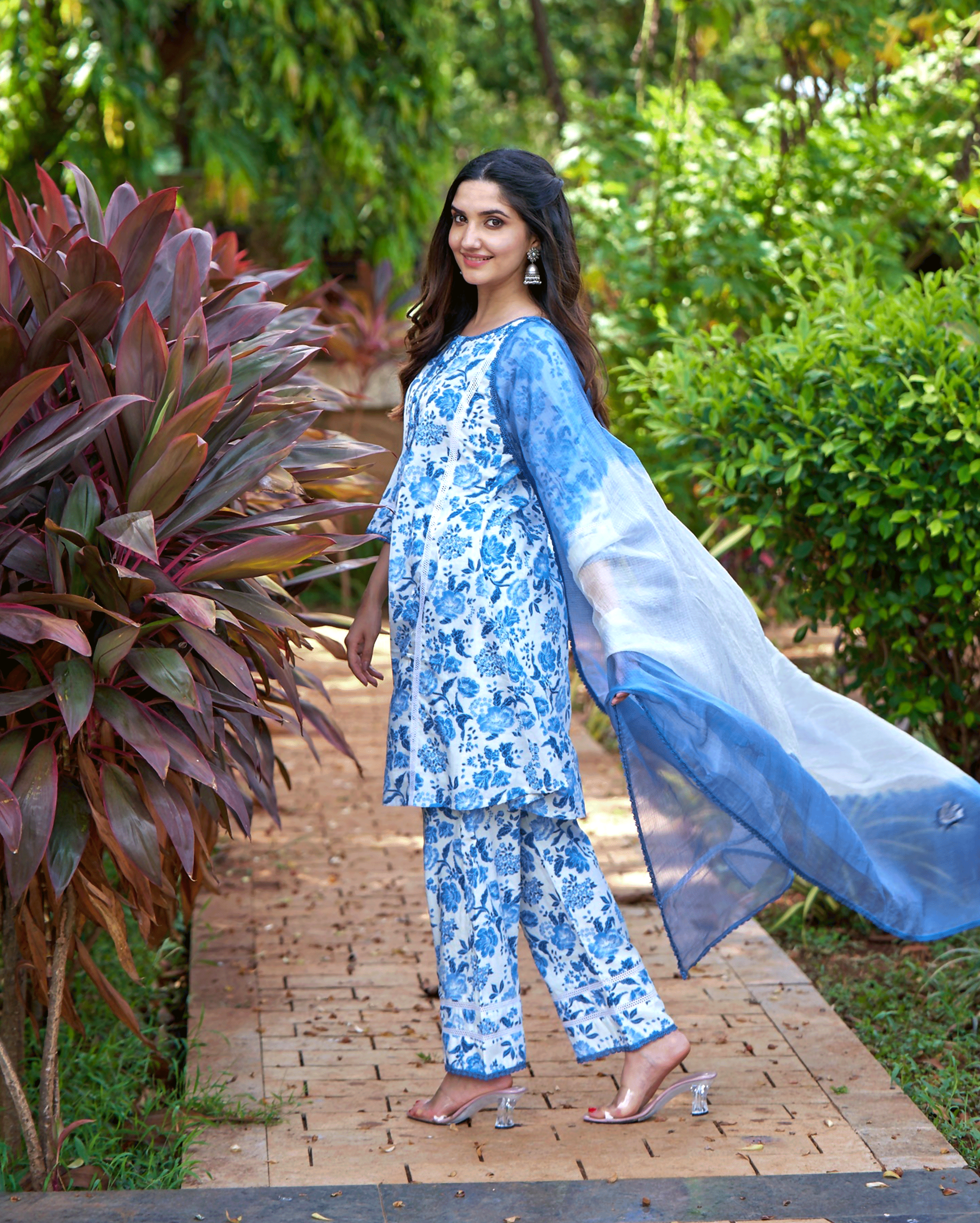 Fresh Blue Printed Cotton Suit Set
