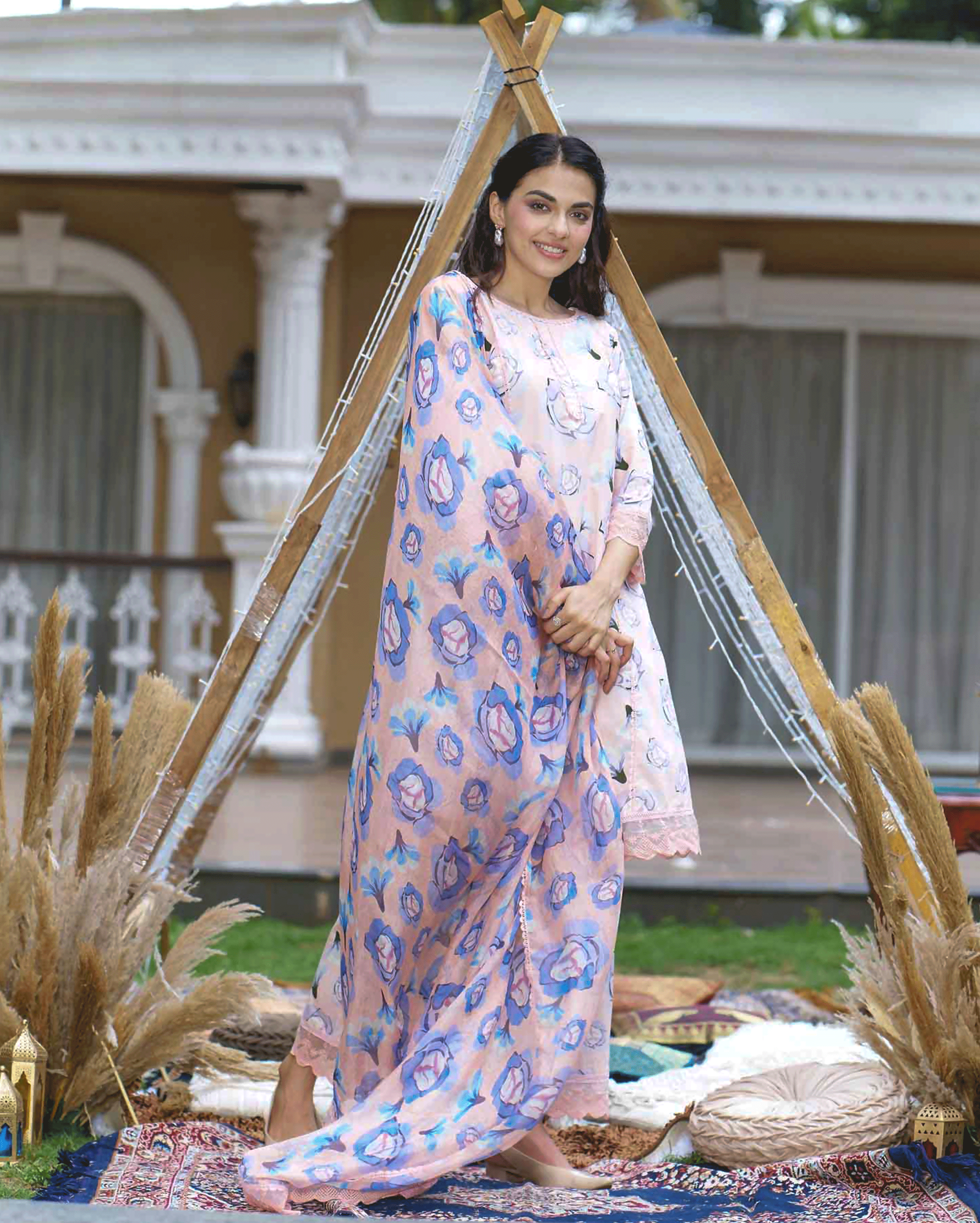 Coneflower Peach Printed Cotton Suit Set