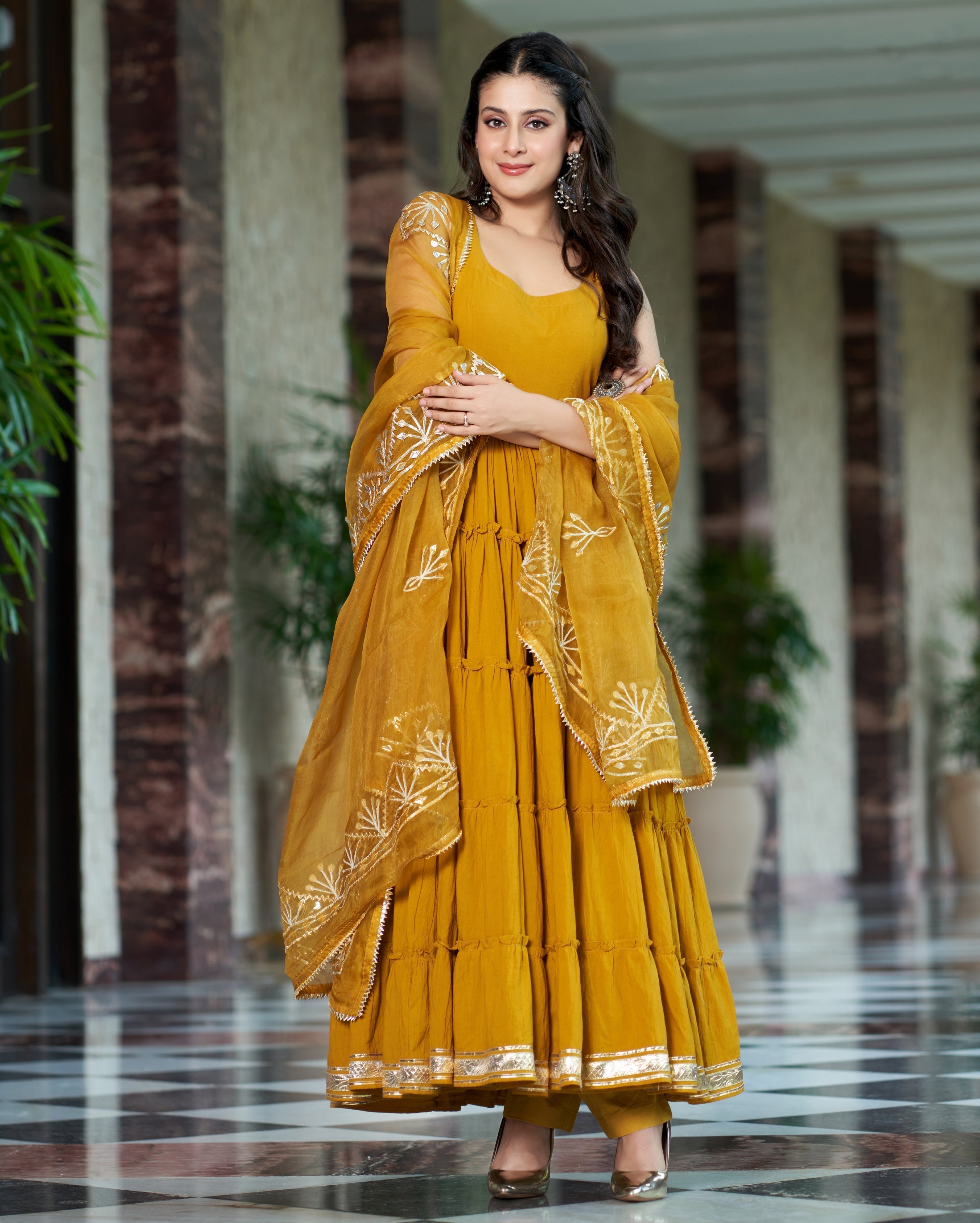 Mustard Yellow Gotapatti Cotton Suit Set