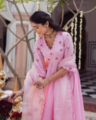 Candy Charm Pink Embroidered Cotton Suit Set