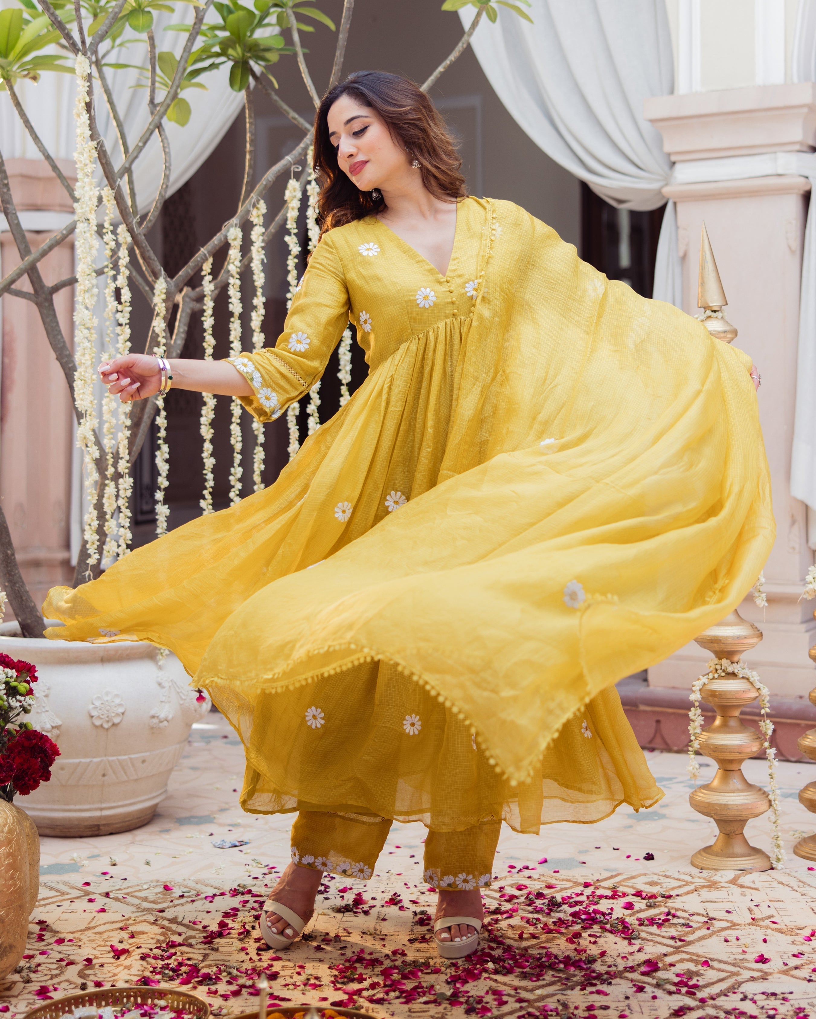 Golden Daisy Mustard Embroidered Doria Suit Set