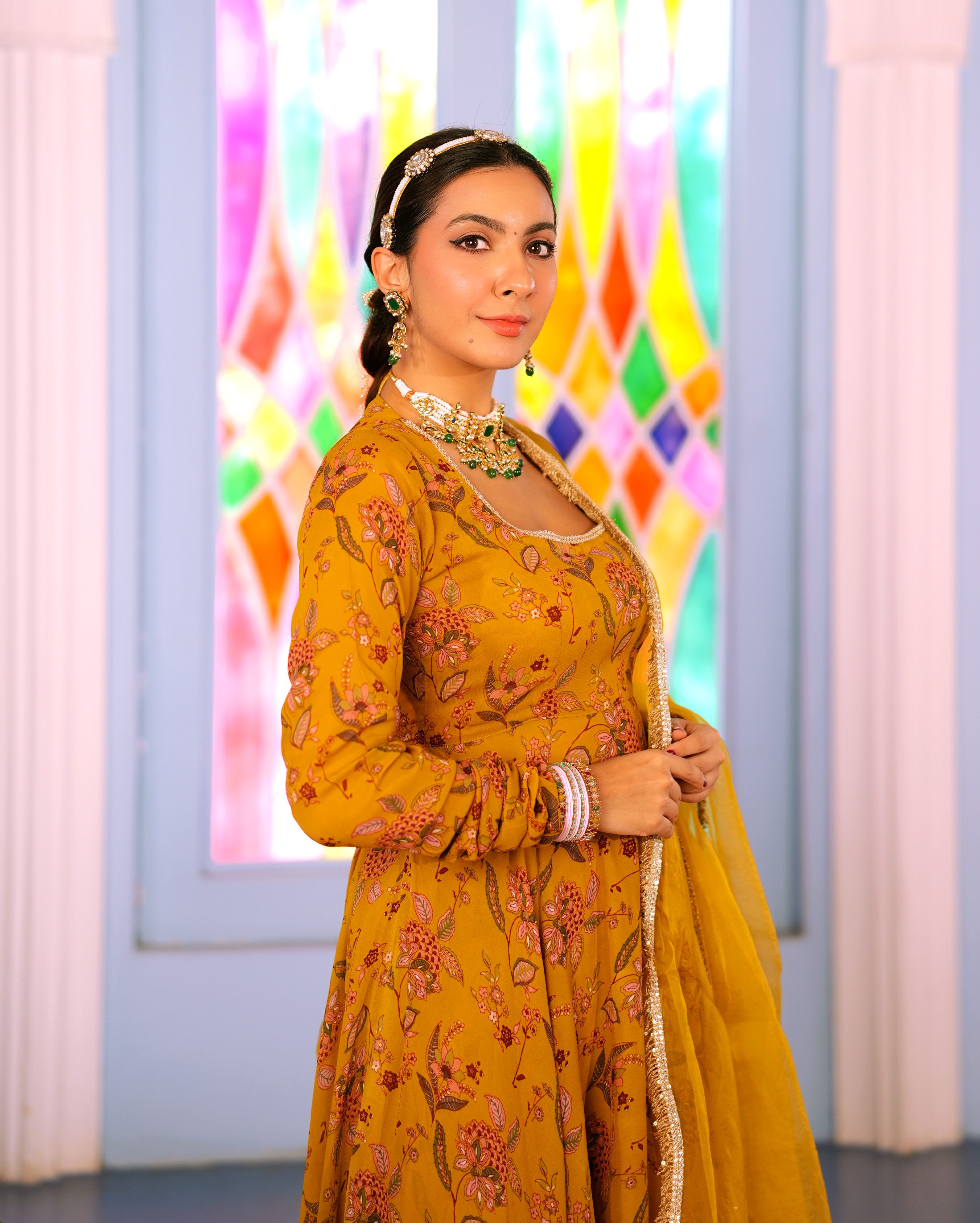 Mustard Printed Georgette Suit Set