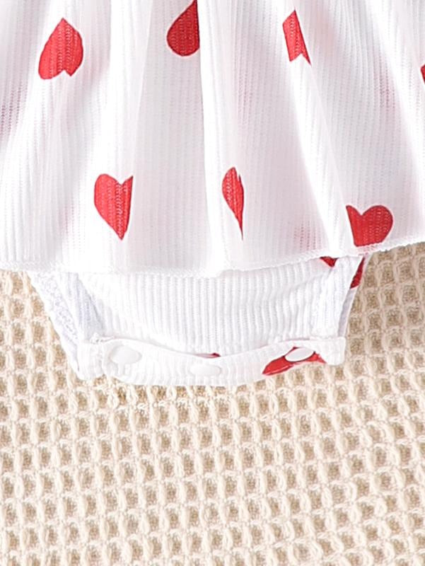 Polka Hearts Baby Girls Romper Dress Set with Socks and Head Bow – Soft Cotton Outfit