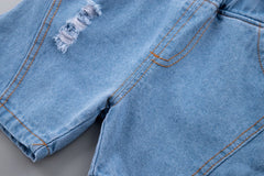 Never Tired T-shirt and Denim Bottom Set – Casual Cotton Outfit for Boys