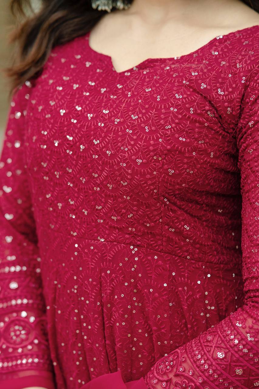 Rust-Orange Georgette Embroidered Sharara Set with Teal Blue Ruffle Dupatta