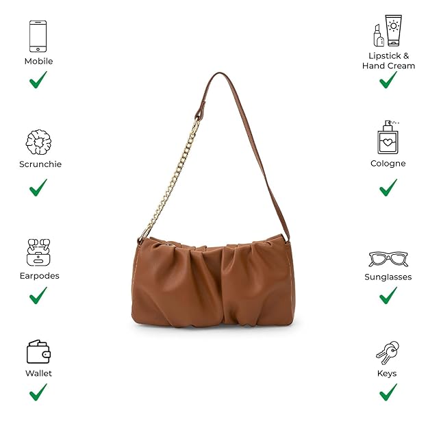 Soft Gathered Women’s Shoulder Handbag – Stylish Small Purse with Chain Strap & Zipper Closure