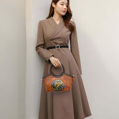 Women’s Embossed Elephant PU Leather Handbag – Vintage Square Tote with Zipper Closure