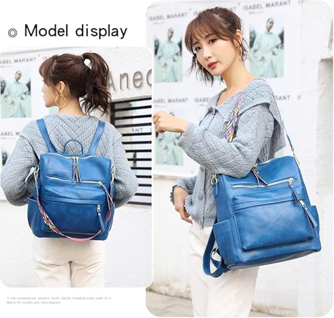 Women’s PU Leather Fashion Backpack – Multipurpose Travel Shoulder Bag with Printed Strap | Lightweight & Waterproof Daypack