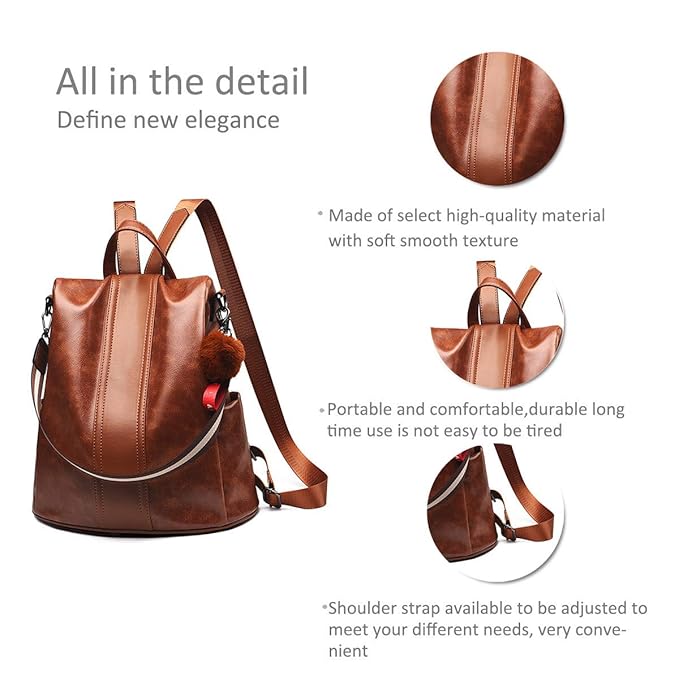 Women’s PU Leather Anti-Theft Backpack – Waterproof Travel Daypack with Shoulder Strap & Multi-Pocket Storage