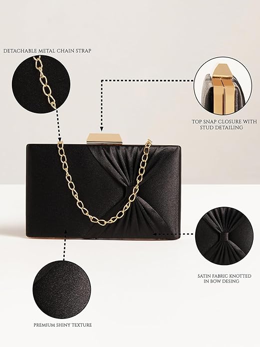 Women’s Bow Frame Clutch with Detachable Chain Strap – Elegant Evening Purse Wallet