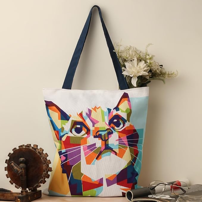 Women’s Cotton Canvas Tote Bag – Modern Print, Waterproof & Lightweight