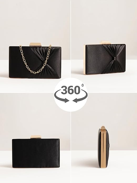 Women’s Bow Frame Clutch with Detachable Chain Strap – Elegant Evening Purse Wallet