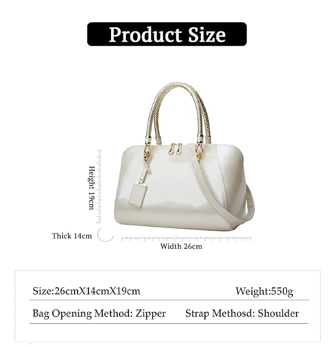Beige Glossy Patent Handbag for Women – Stylish Portable & Crossbody Bag