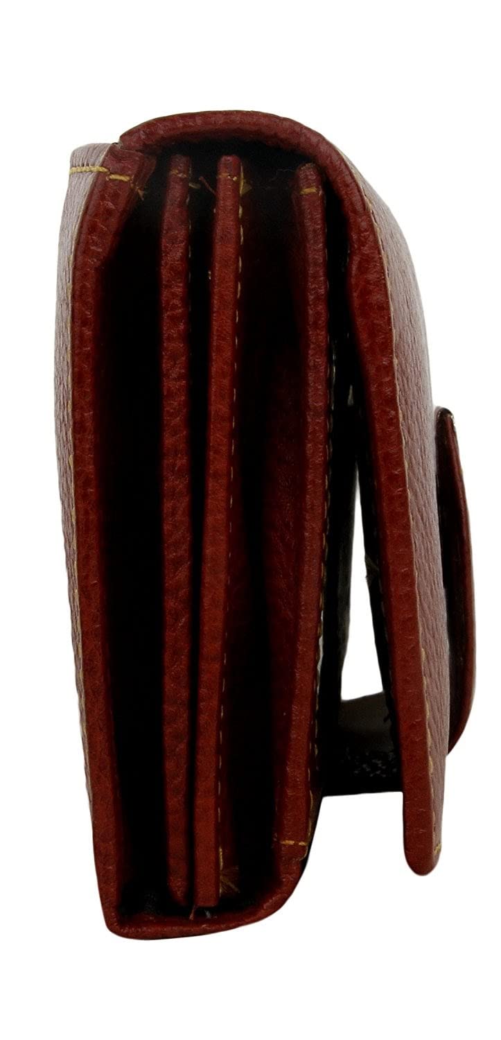 Women’s Long Brown Leather Wallet Clutch with Loop Closure & Dual Zipper Pockets