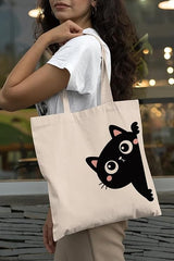 Eco-Friendly Cotton Tote Bag for Women – Reusable Shopping, College & Daily Use Shoulder Bag (Cat Print, 16x16 Inch)