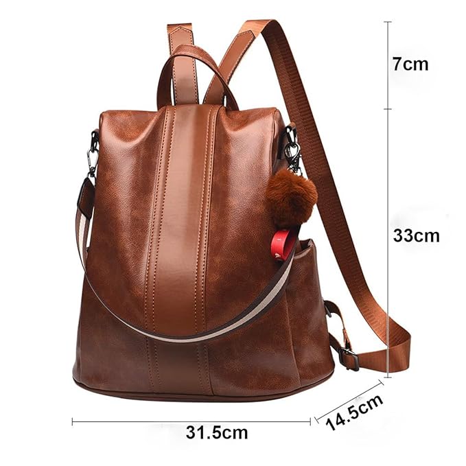 Women’s PU Leather Anti-Theft Backpack – Waterproof Travel Daypack with Shoulder Strap & Multi-Pocket Storage