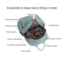 Women’s Mini Nylon Backpack – Lightweight Casual Daypack with Multiple Pockets & Adjustable Straps – Aqua Blue