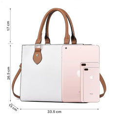 Women’s Faux Leather Satchel Handbag – Large Capacity Crossbody & Shoulder Bag (White & Brown)