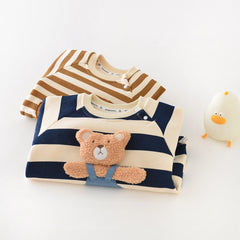 Cozy Striped Teddy Bear Baby Romper for Boys and Girls – Cotton Blend
