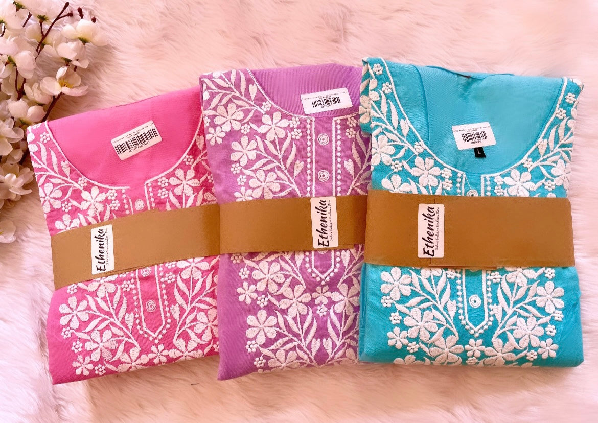 Cotton Thread Embroidery work Kurti Pant Set (Stitched)