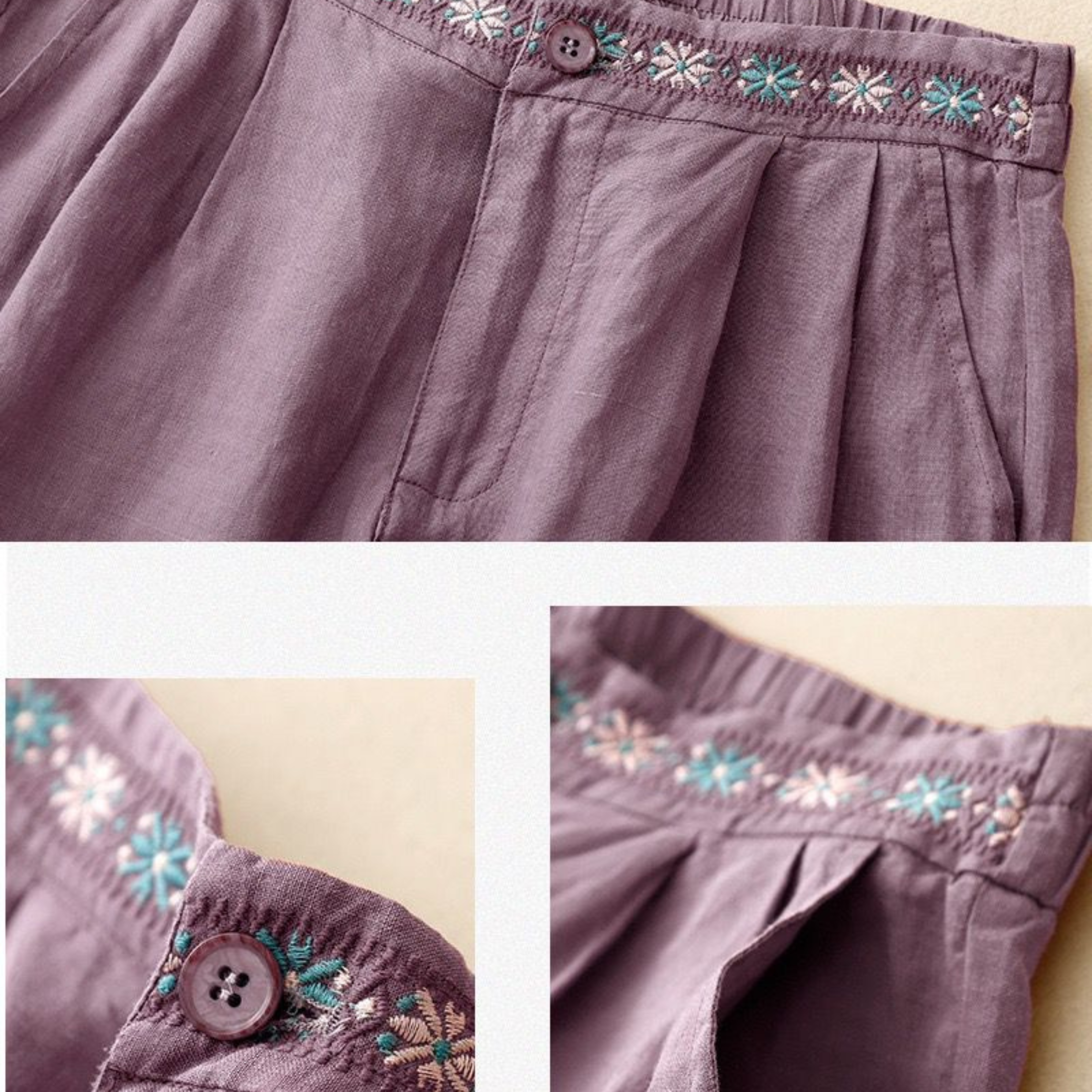 Pure Cotton Embroidered Shorts With Pocket