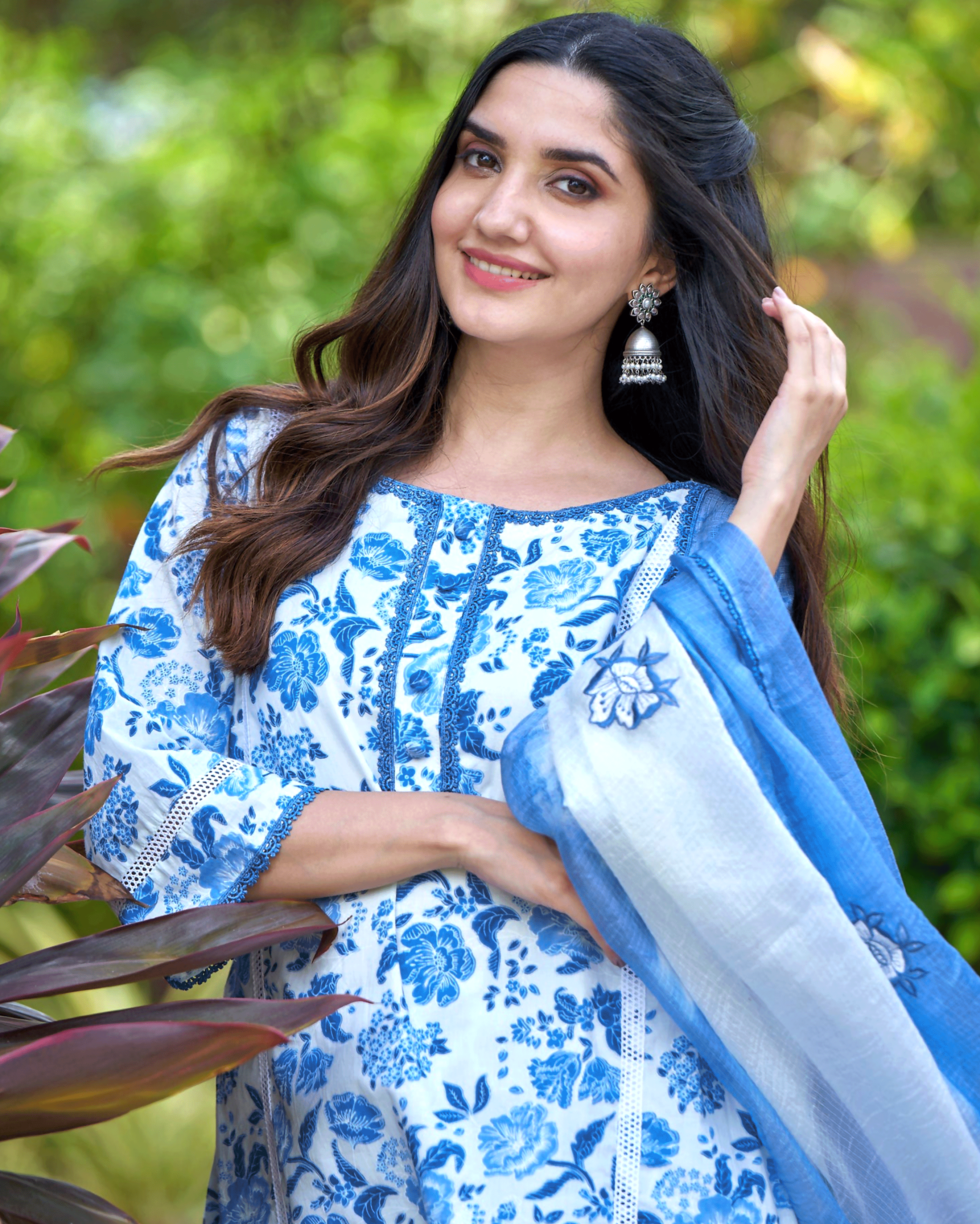 Fresh Blue Printed Cotton Suit Set