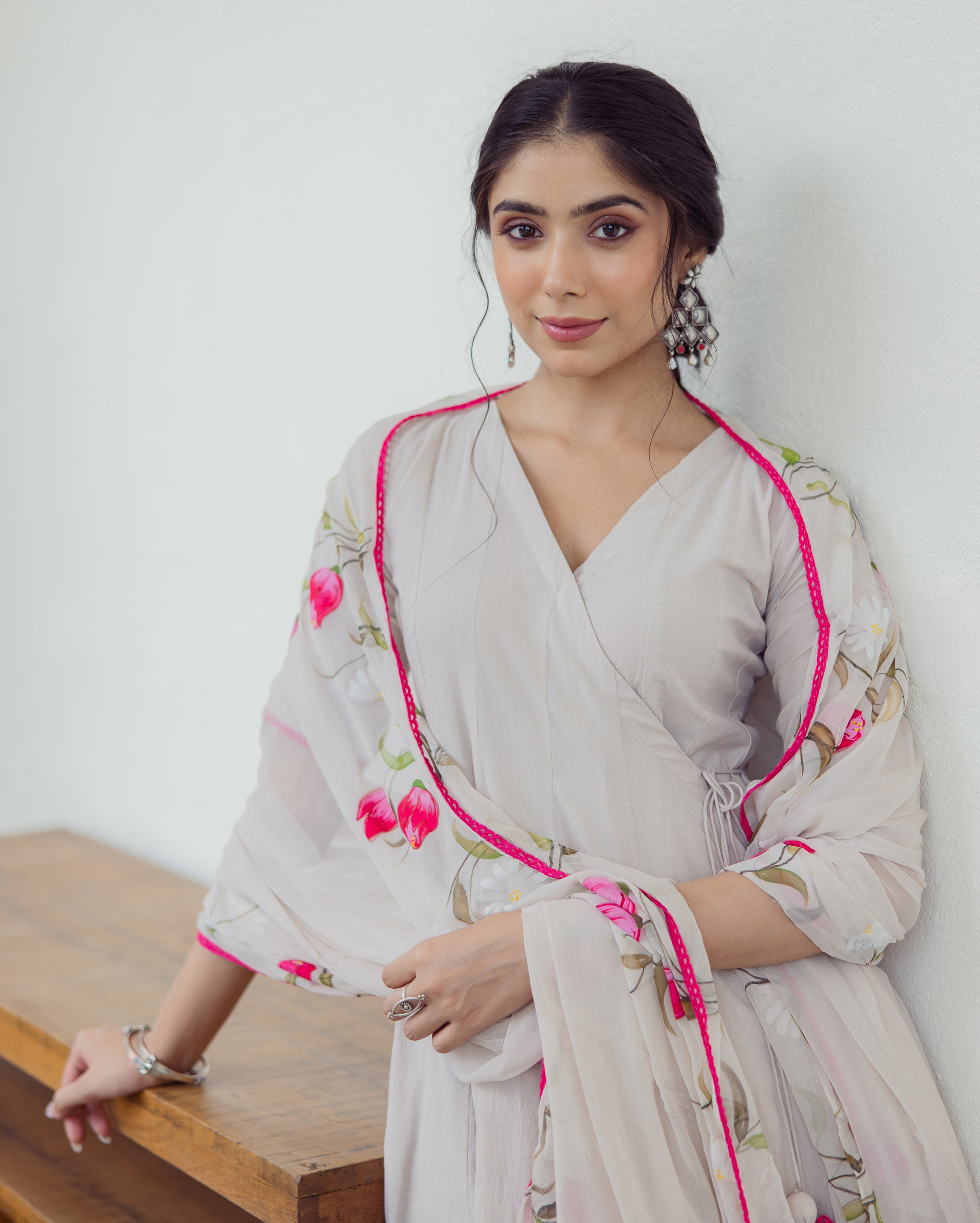 Canvas Grey Handpainted Cotton Suit Set