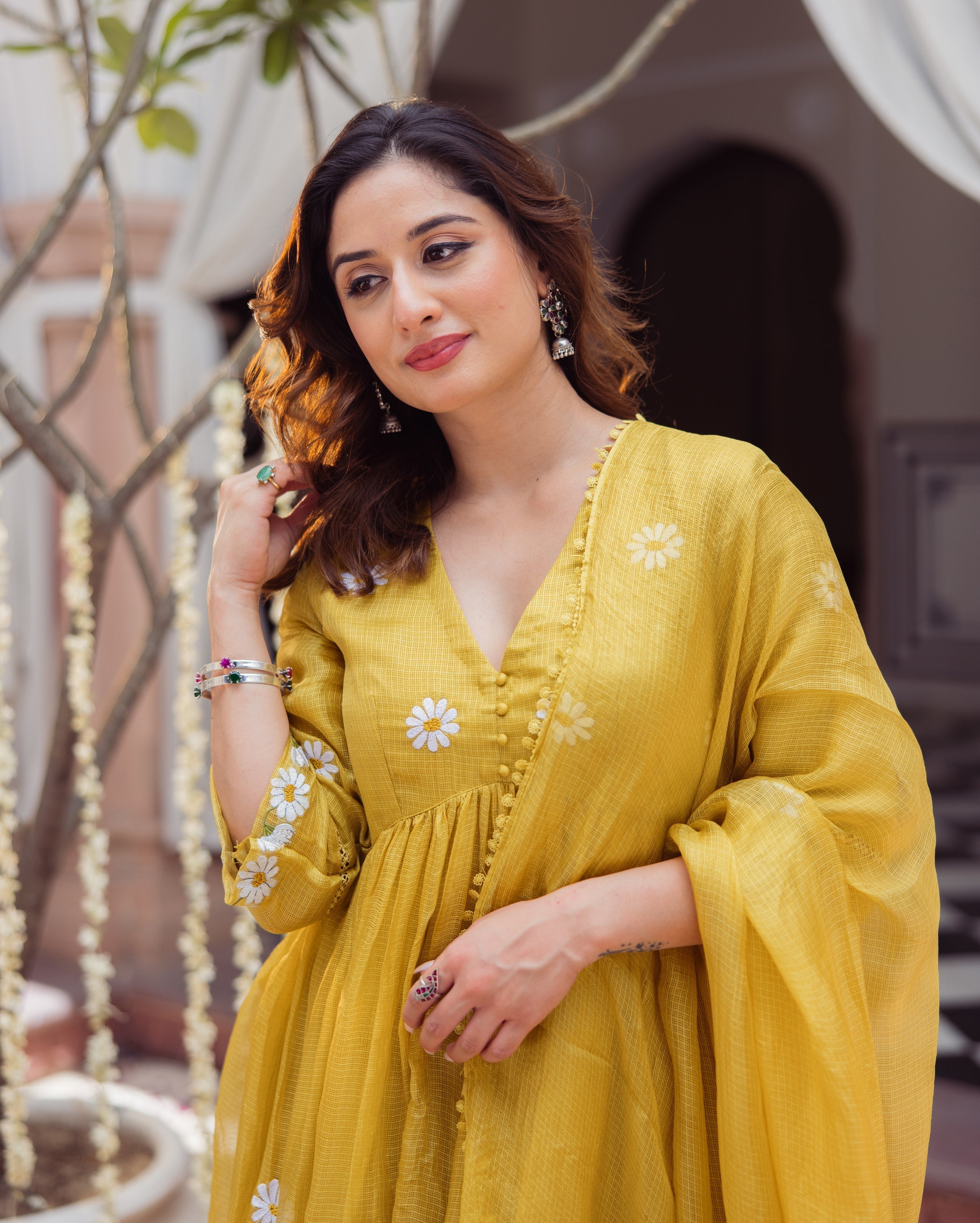 Golden Daisy Mustard Embroidered Doria Suit Set