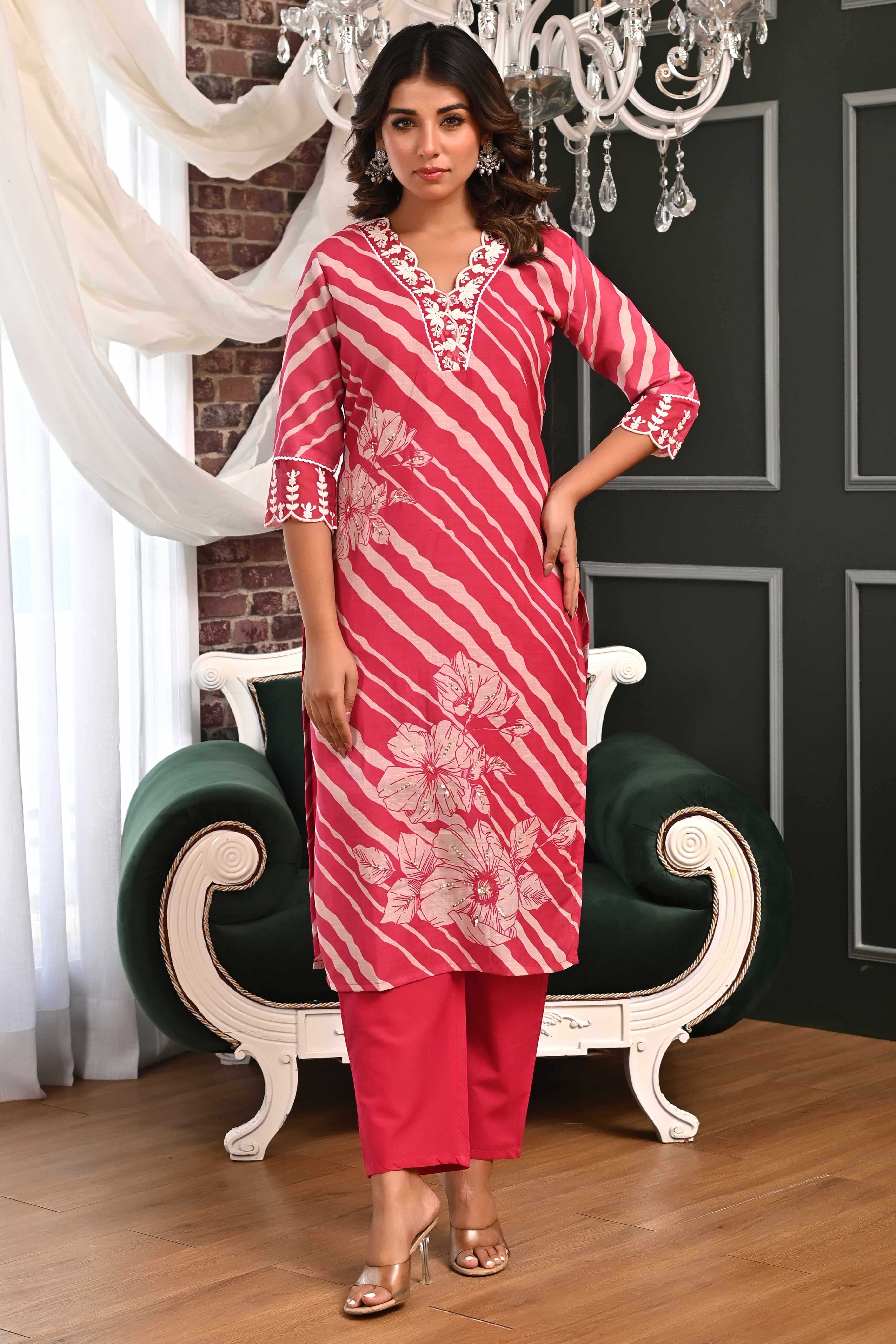 Pink Straight Salwar Suit in Pure Linen with Understated Stripes for a Chic Vibe