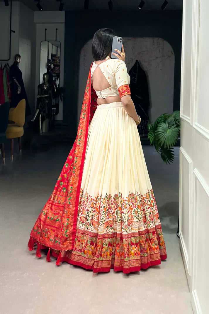 Elegant Tussar Silk Lehenga Set with Foil Print and Gotta Patti Lace Dupatta