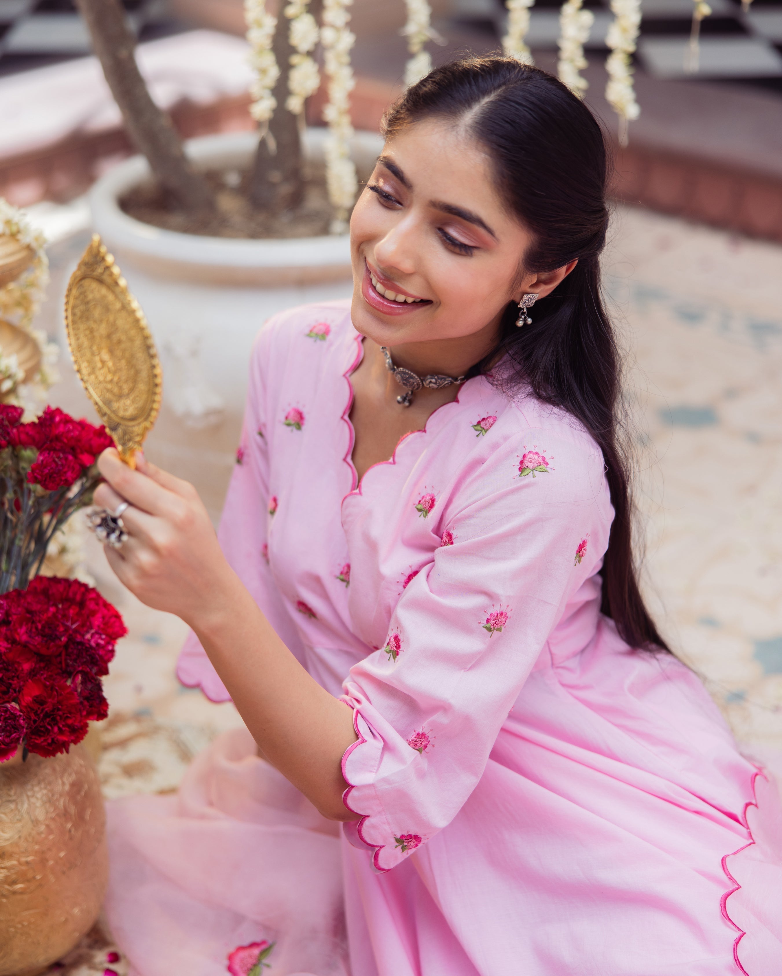 Candy Charm Pink Embroidered Cotton Suit Set