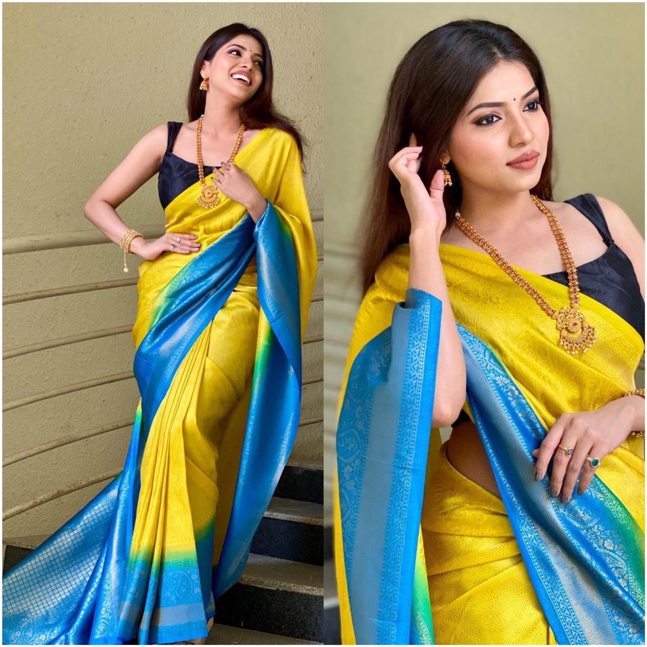 Yellow Color Kanchipuram Silk Saree with Zari Border