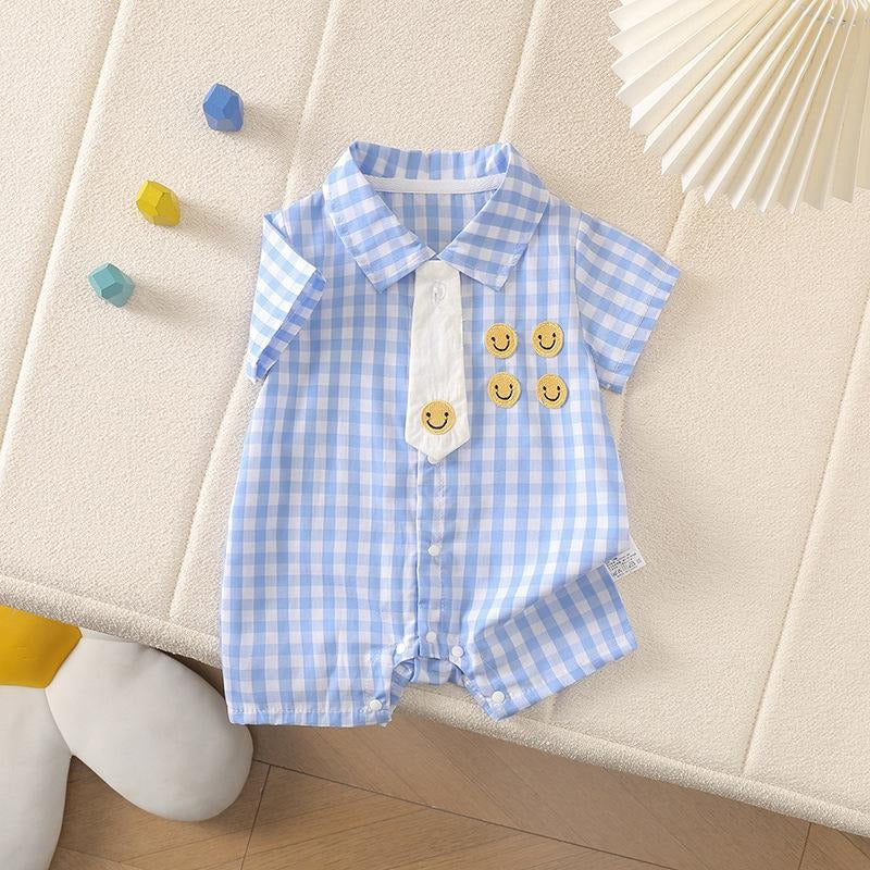 Tie & Checks Baby Boys Romper – Soft Cotton Infant Outfit, Comfortable & Stylish