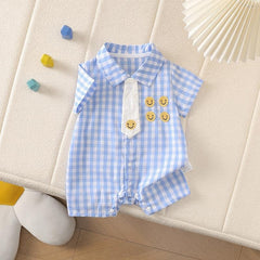 Tie & Checks Baby Boys Romper – Soft Cotton Infant Outfit, Comfortable & Stylish