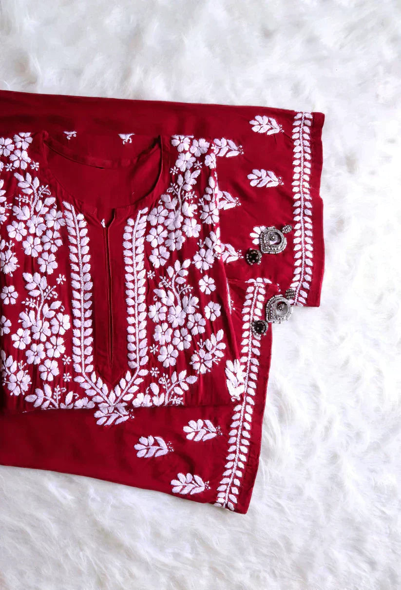 Amaira Maroon Rayon Kurta Pant set