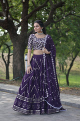 Elegant Faux Blooming Lehenga with Heavy Sequins & Thread Embroidery – Full Stitched with Designer Lace Dupatta