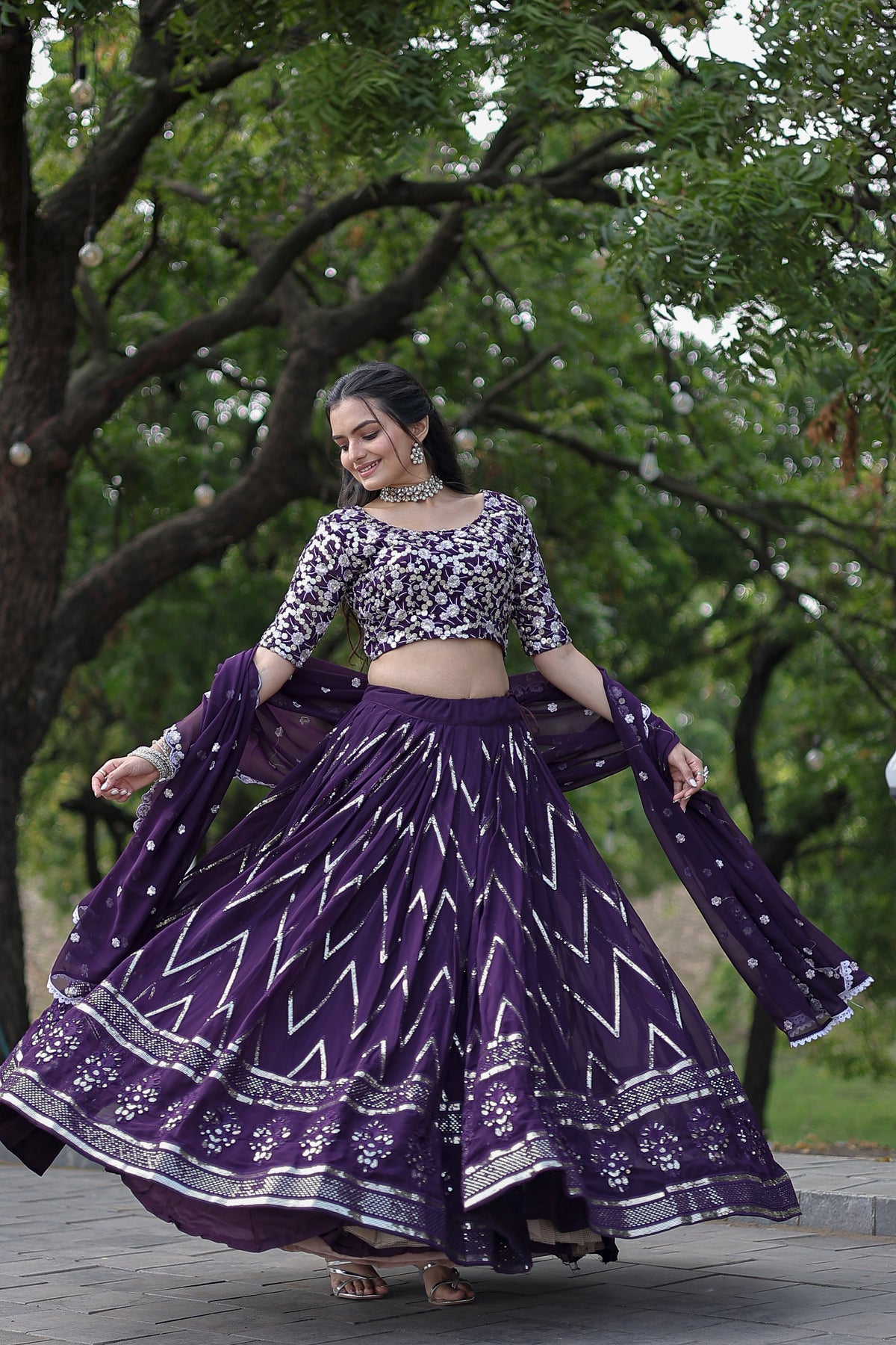 Elegant Faux Blooming Lehenga with Heavy Sequins & Thread Embroidery – Full Stitched with Designer Lace Dupatta